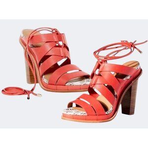 NEW Calvin Klein LaceUp Leather Dress Sandal 10 M Deep Coral Panelope Strappy